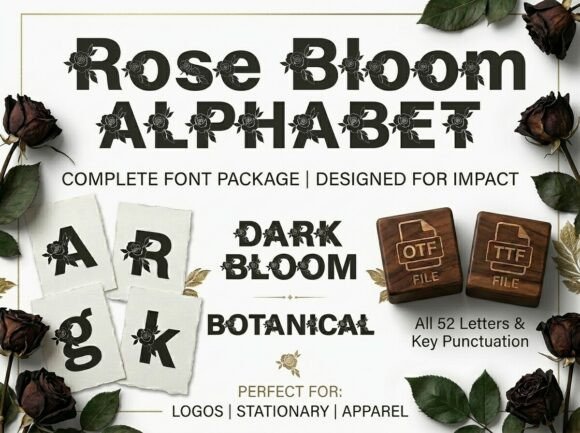 Rose Bloom: Elegant Floral Typography for Designs